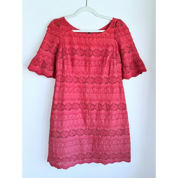 Anthropologie Moulinette Soeurs Dazzling Lights Lace Eyelet Dress in Coral Red - Picture 4 of 13